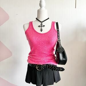 Pink Sequin Tank Top, Coquette, Baddie, Rave, Retro, Clubwear, XS